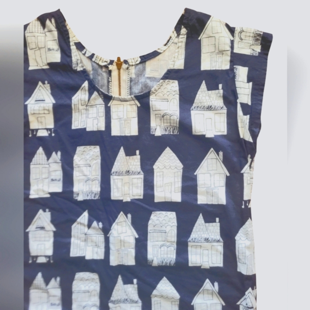 Handmade Navy Blue & White House Twee Top